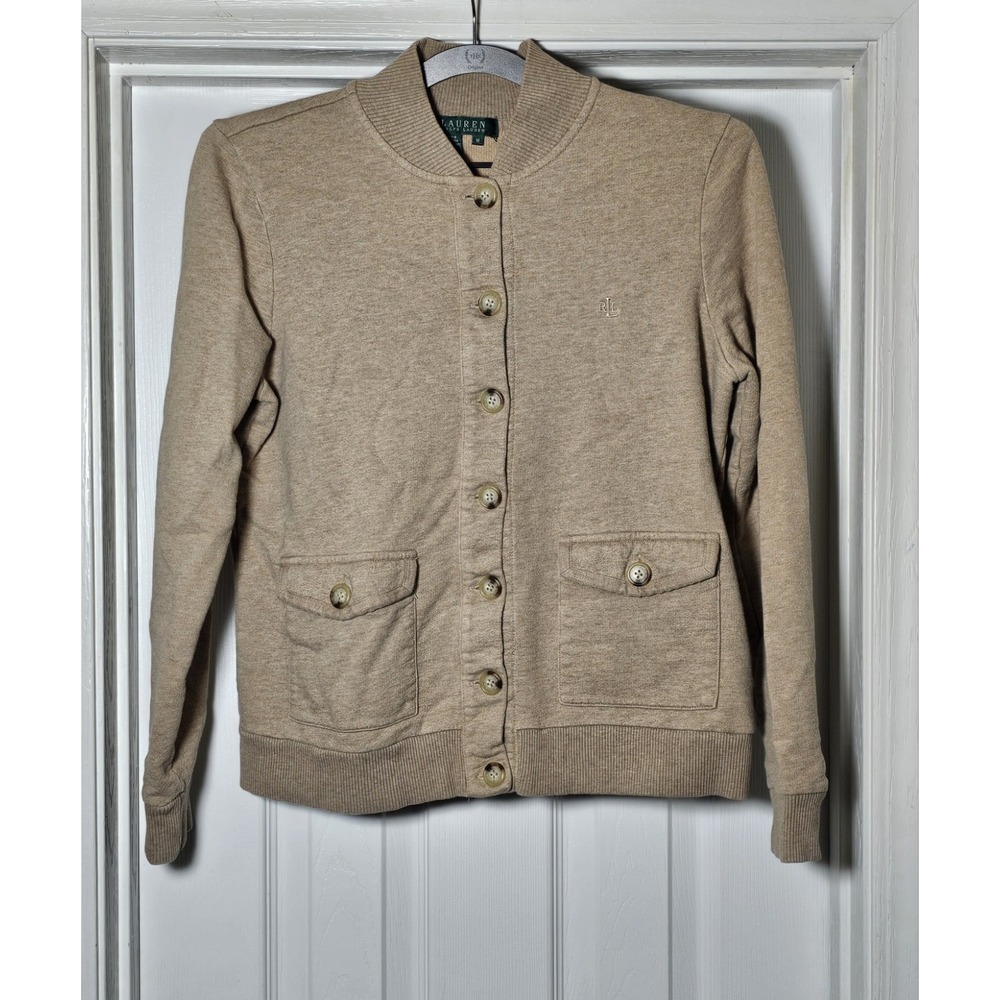 Lauren Ralph Lauren Embroidered Logo Button‎ Front Cardigan Sweatshirt Medium